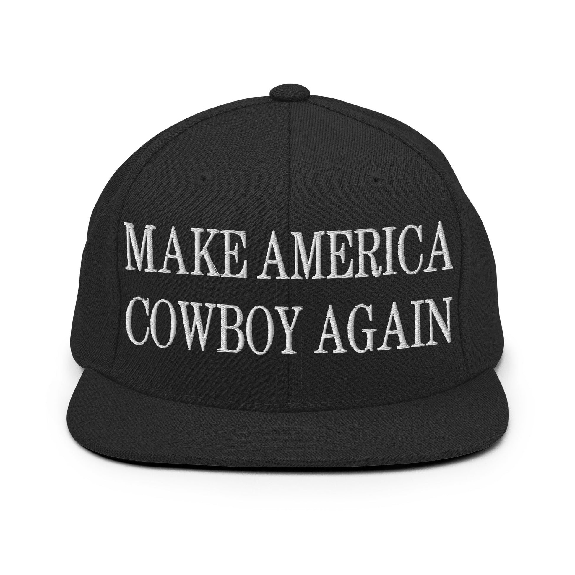 Make America Cowboy Again Embroidered Flat Bill Brim Snapback Hat Black