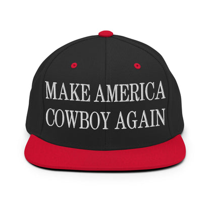 Make America Cowboy Again Embroidered Flat Bill Brim Snapback Hat Black Red