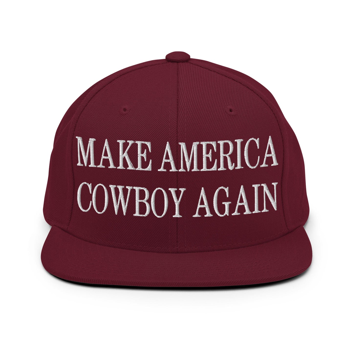 Make America Cowboy Again Embroidered Flat Bill Brim Snapback Hat Maroon