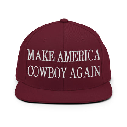 Make America Cowboy Again Embroidered Flat Bill Brim Snapback Hat Maroon