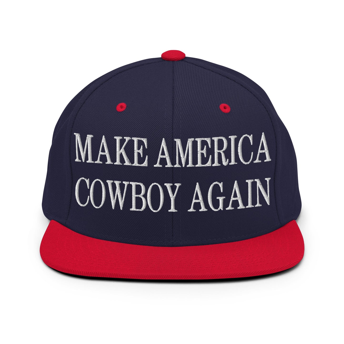 Make America Cowboy Again Embroidered Flat Bill Brim Snapback Hat Navy Red