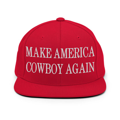 Make America Cowboy Again Embroidered Flat Bill Brim Snapback Hat Red