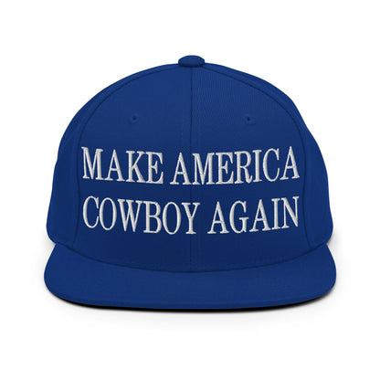 Make America Cowboy Again Embroidered Flat Bill Brim Snapback Hat Royal Blue