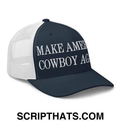 Make America Cowboy Again Embroidered Mesh Trucker Hat Navy White