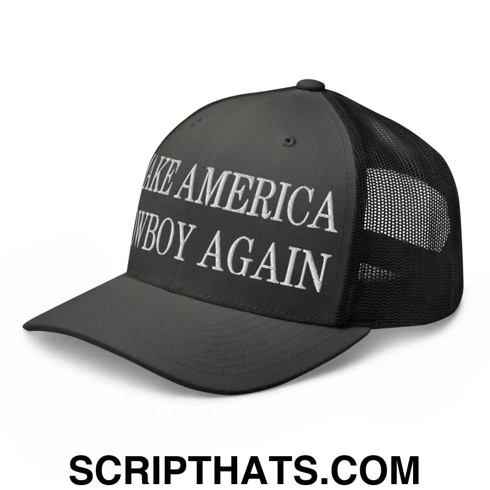 Make America Cowboy Again Embroidered Mesh Trucker Hat Charcoal Black