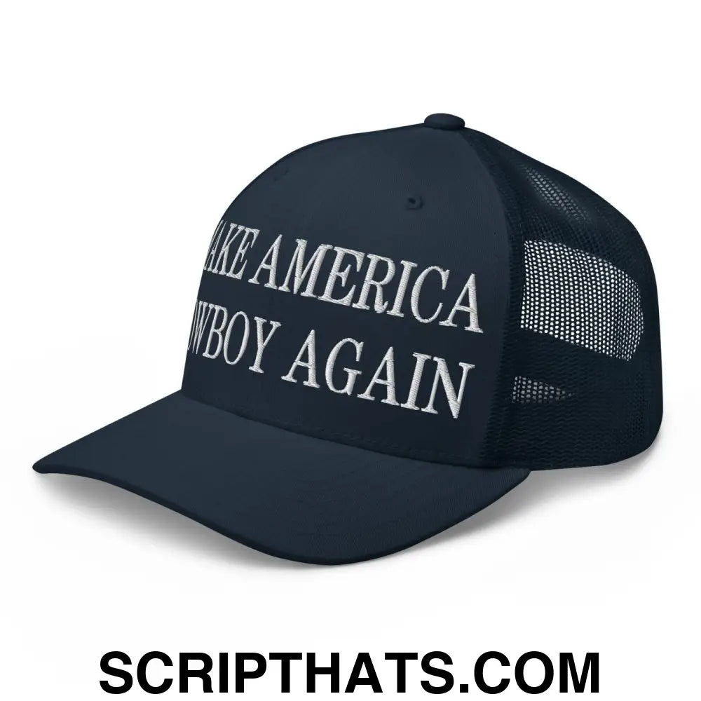 Make America Cowboy Again Embroidered Mesh Trucker Hat Navy