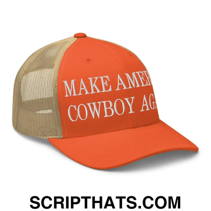 Make America Cowboy Again Embroidered Mesh Trucker Hat Rustic Orange Khaki