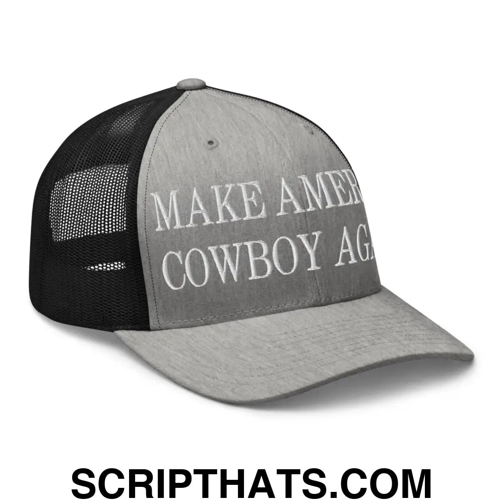 Make America Cowboy Again Embroidered Mesh Trucker Hat Heather Black