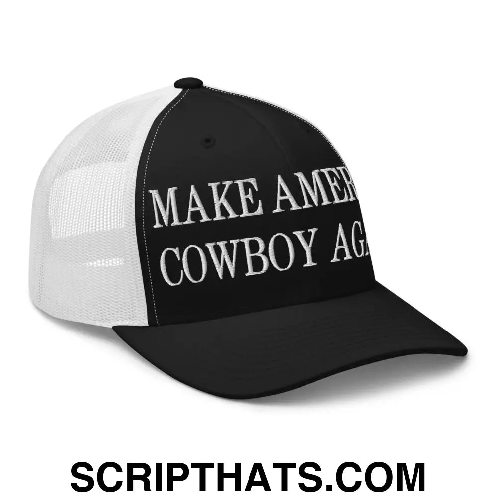 Make America Cowboy Again Embroidered Mesh Trucker Hat Black White