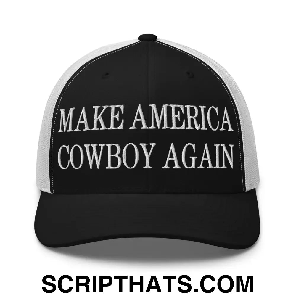 Make America Cowboy Again Embroidered Mesh Trucker Hat Black White