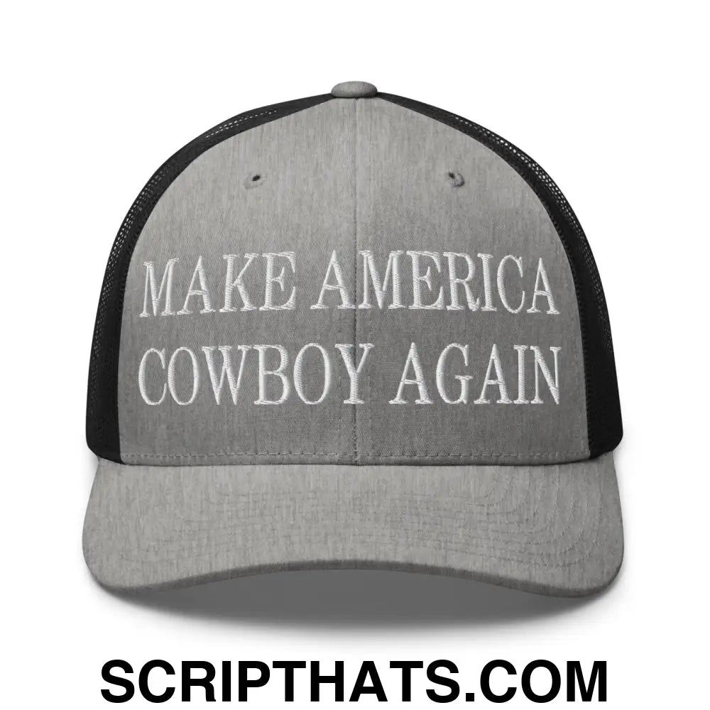 Make America Cowboy Again Embroidered Mesh Trucker Hat Heather Black