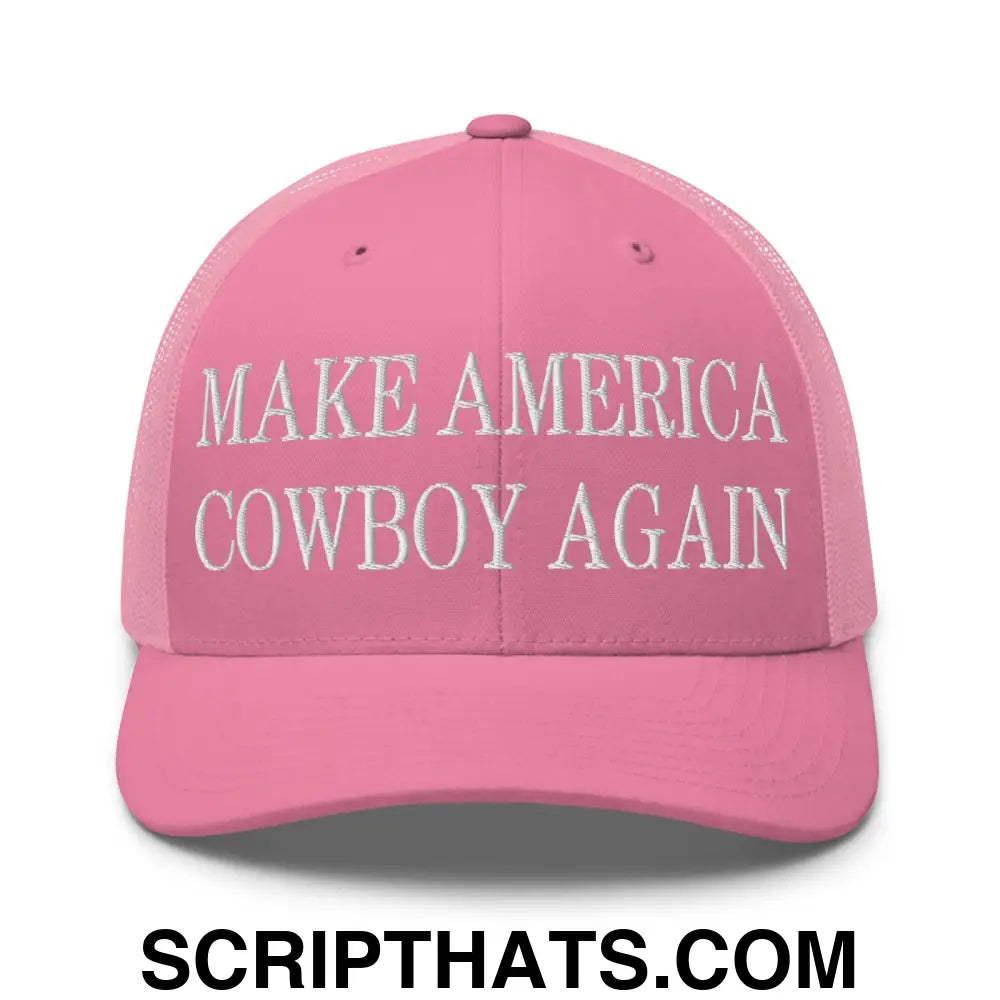 Make America Cowboy Again Embroidered Mesh Trucker Hat Pink