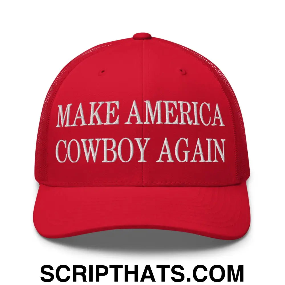 Make America Cowboy Again Embroidered Mesh Trucker Hat Red