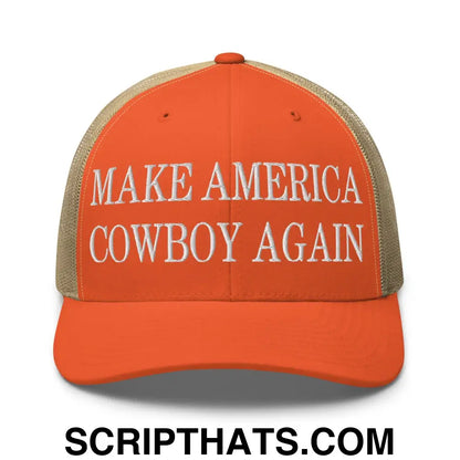 Make America Cowboy Again Embroidered Mesh Trucker Hat Rustic Orange Khaki