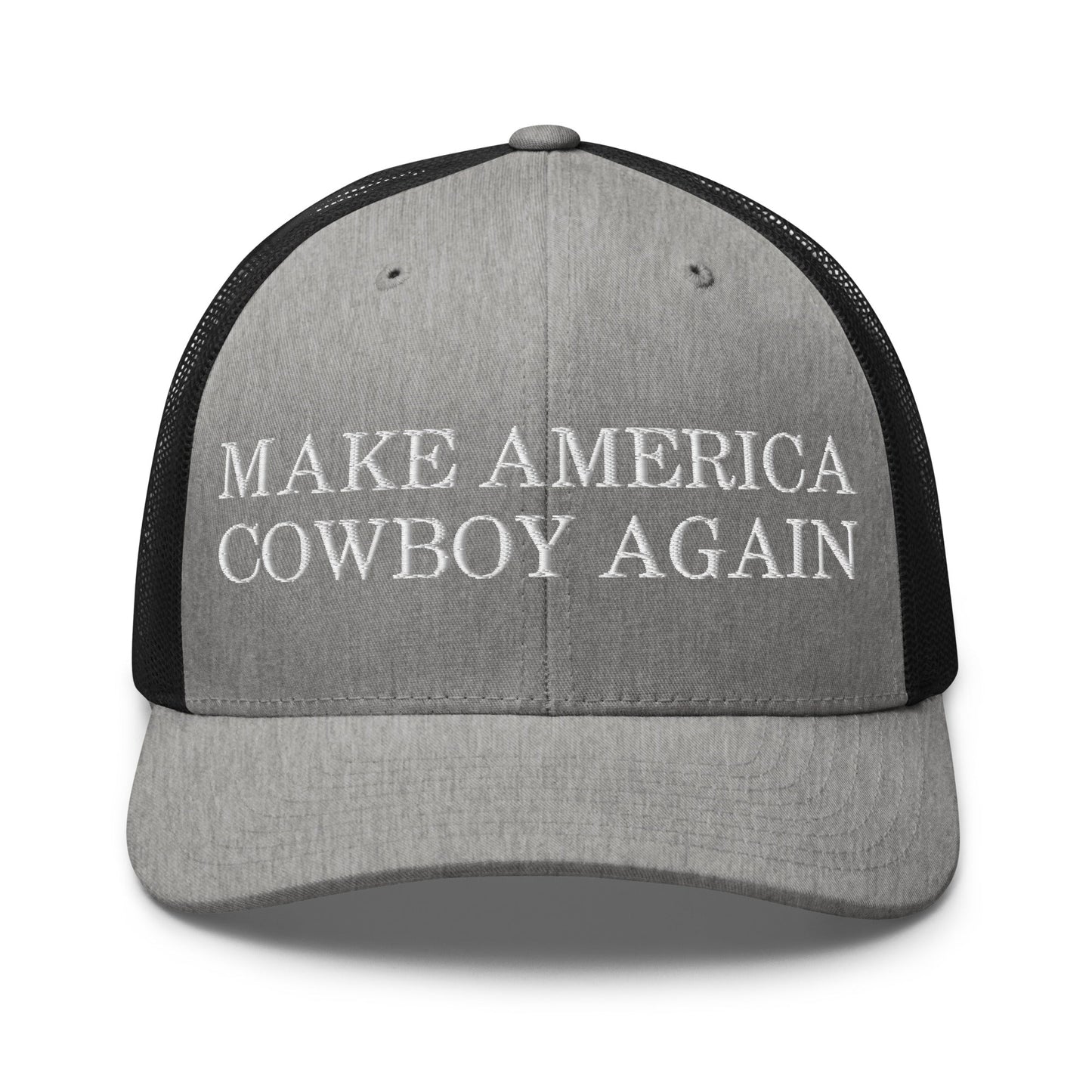 Make America Cowboy Again Retro Trucker Hat Heather Black