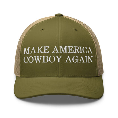 Make America Cowboy Again Retro Trucker Hat Moss Khaki