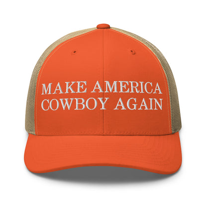 Make America Cowboy Again Retro Trucker Hat Rustic Orange Khaki