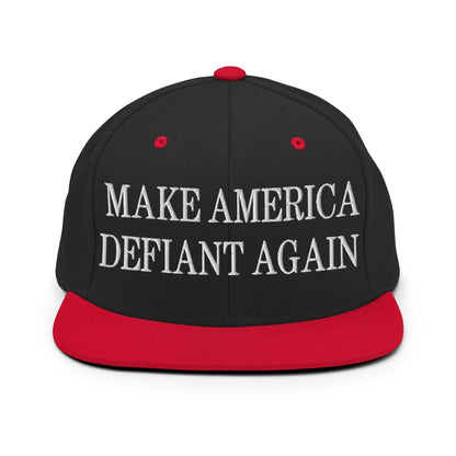 Make America Defiant Again Embroidered Flat Bill Brim Snapback Hat Black Red