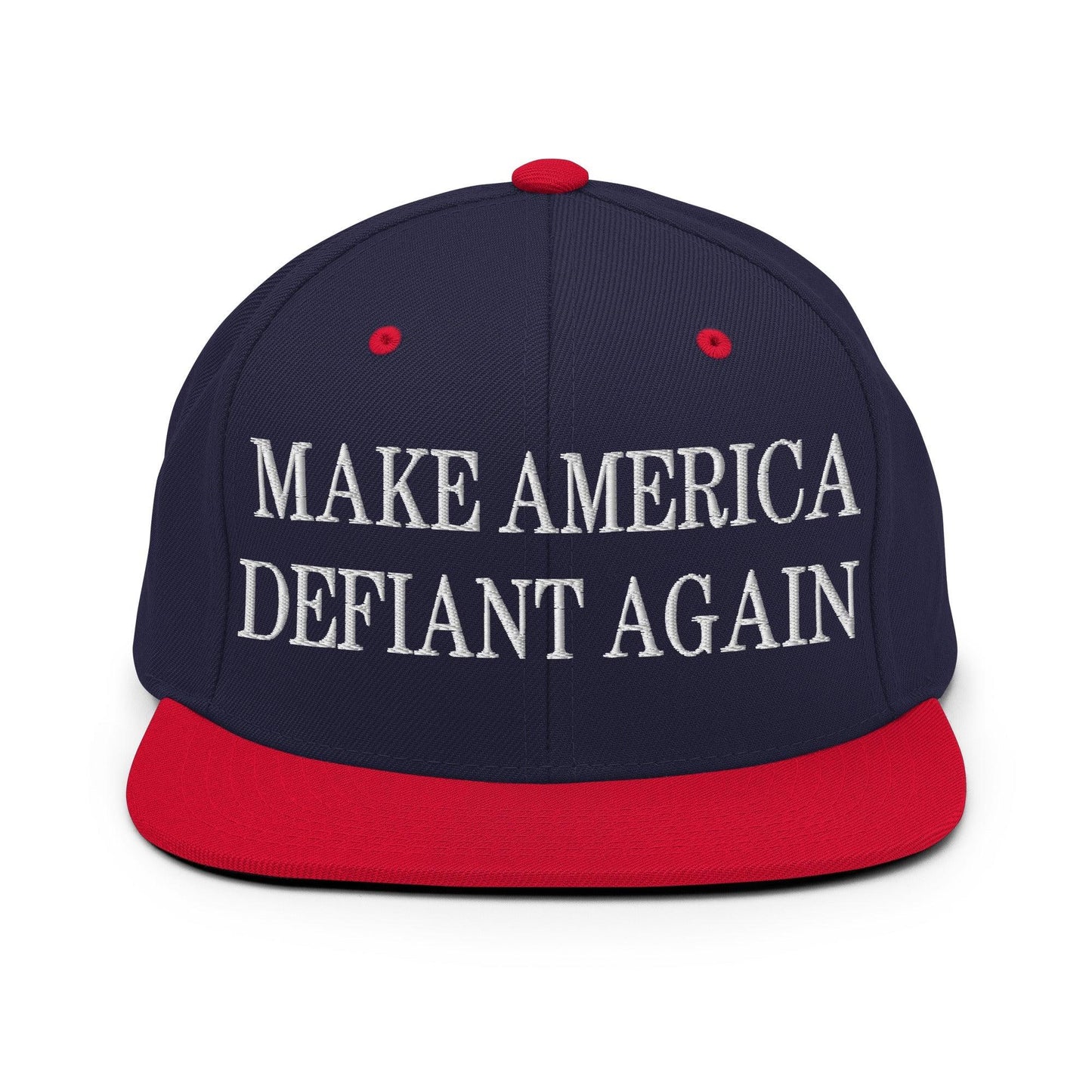 Make America Defiant Again Embroidered Flat Bill Brim Snapback Hat Navy Red