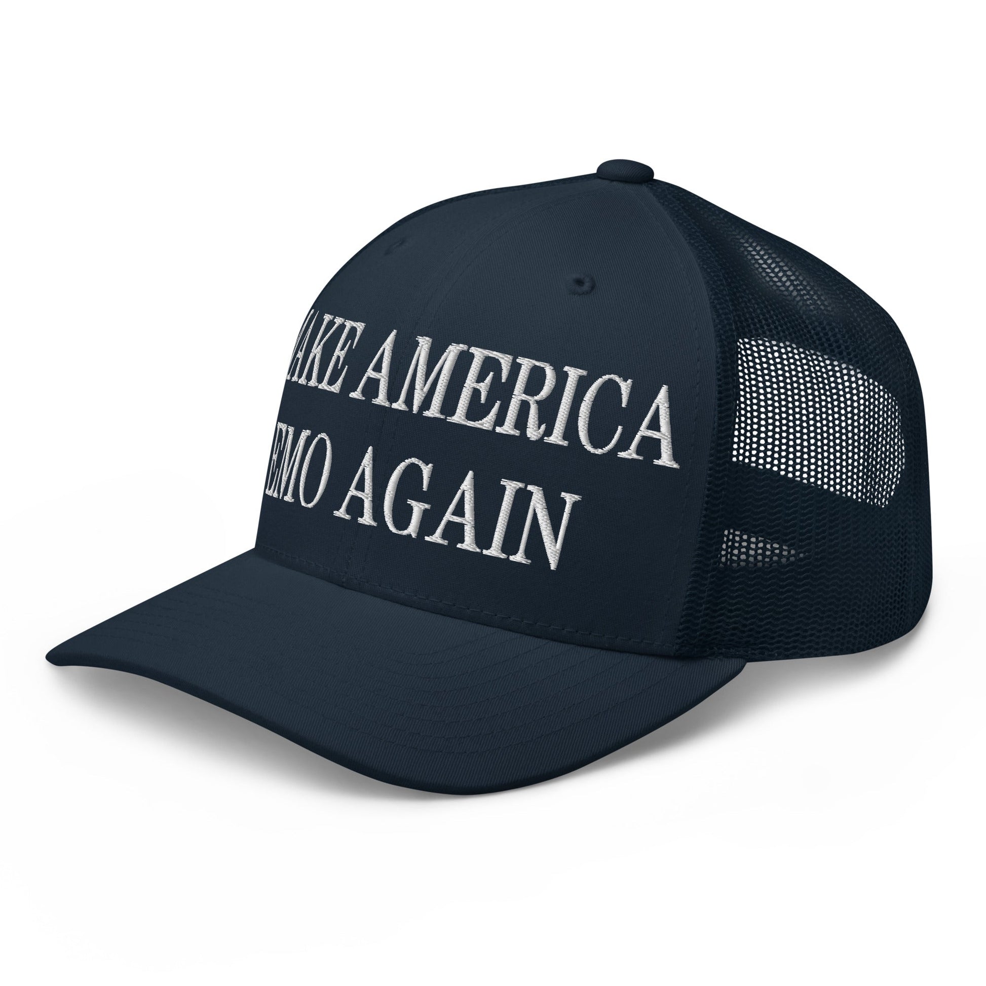 Make America Emo Again Embroidered Mesh Trucker Hat Navy