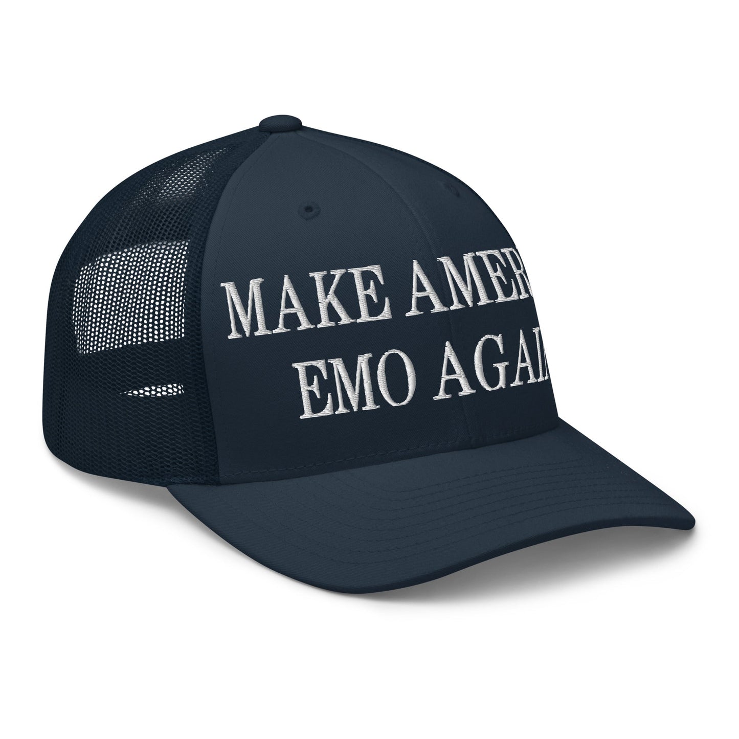 Make America Emo Again Embroidered Mesh Trucker Hat Navy