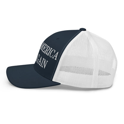 Make America Emo Again Embroidered Mesh Trucker Hat Navy White