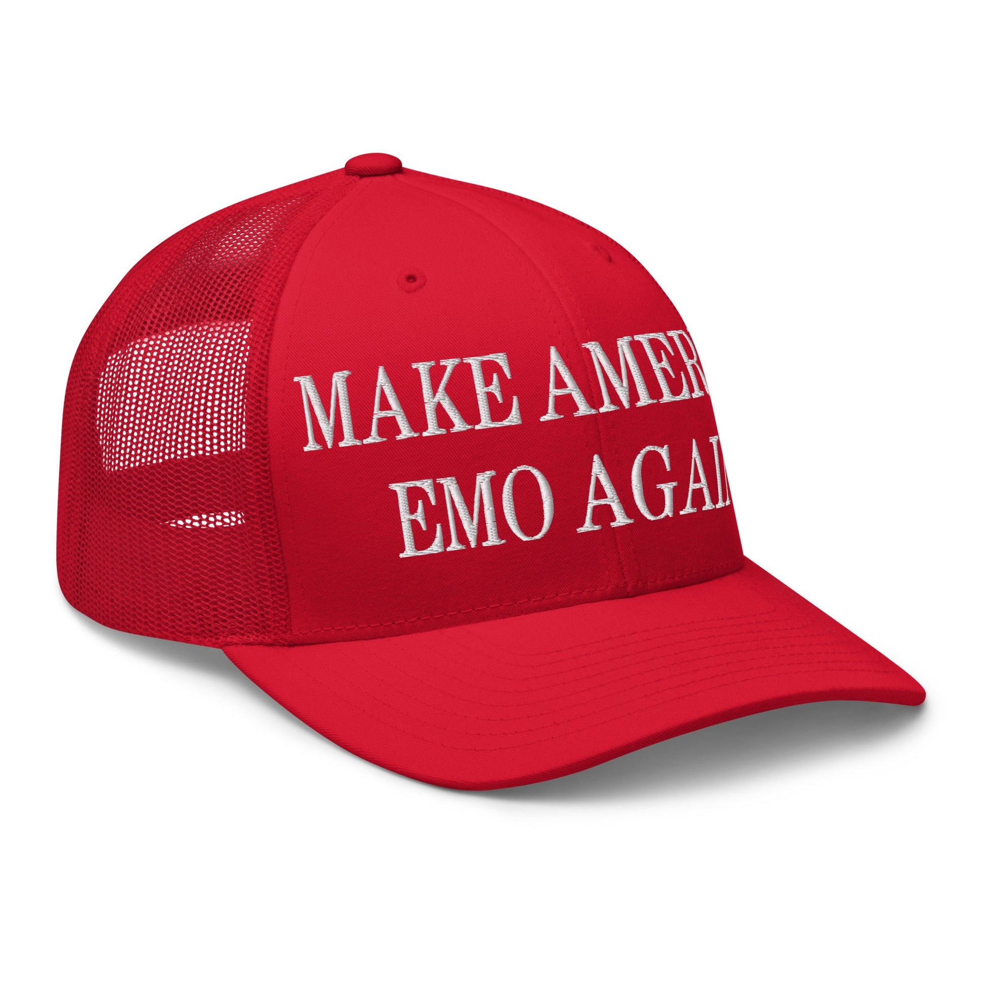 Make America Emo Again Embroidered Mesh Trucker Hat Red