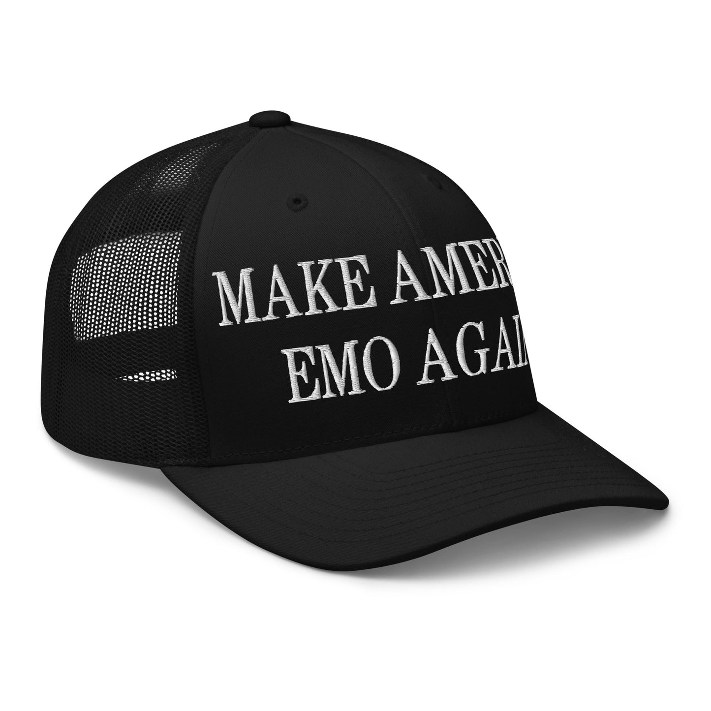 Make America Emo Again Embroidered Mesh Trucker Hat Black