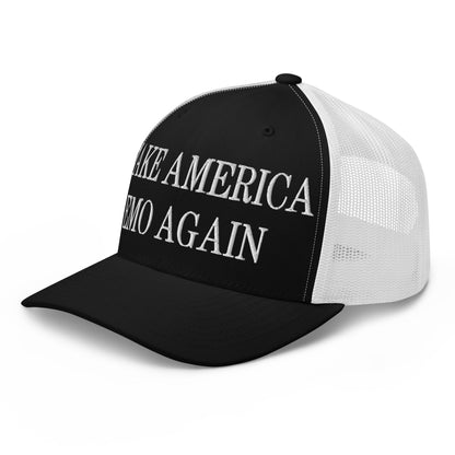 Make America Emo Again Embroidered Mesh Trucker Hat Black White