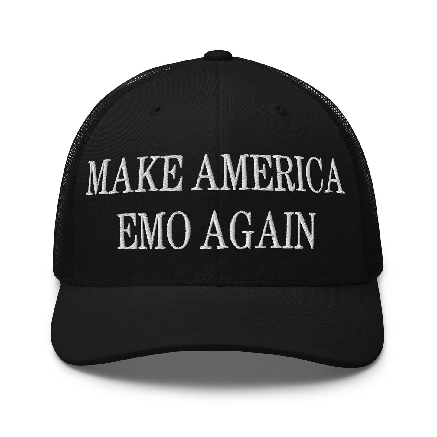 Make America Emo Again Embroidered Mesh Trucker Hat Black