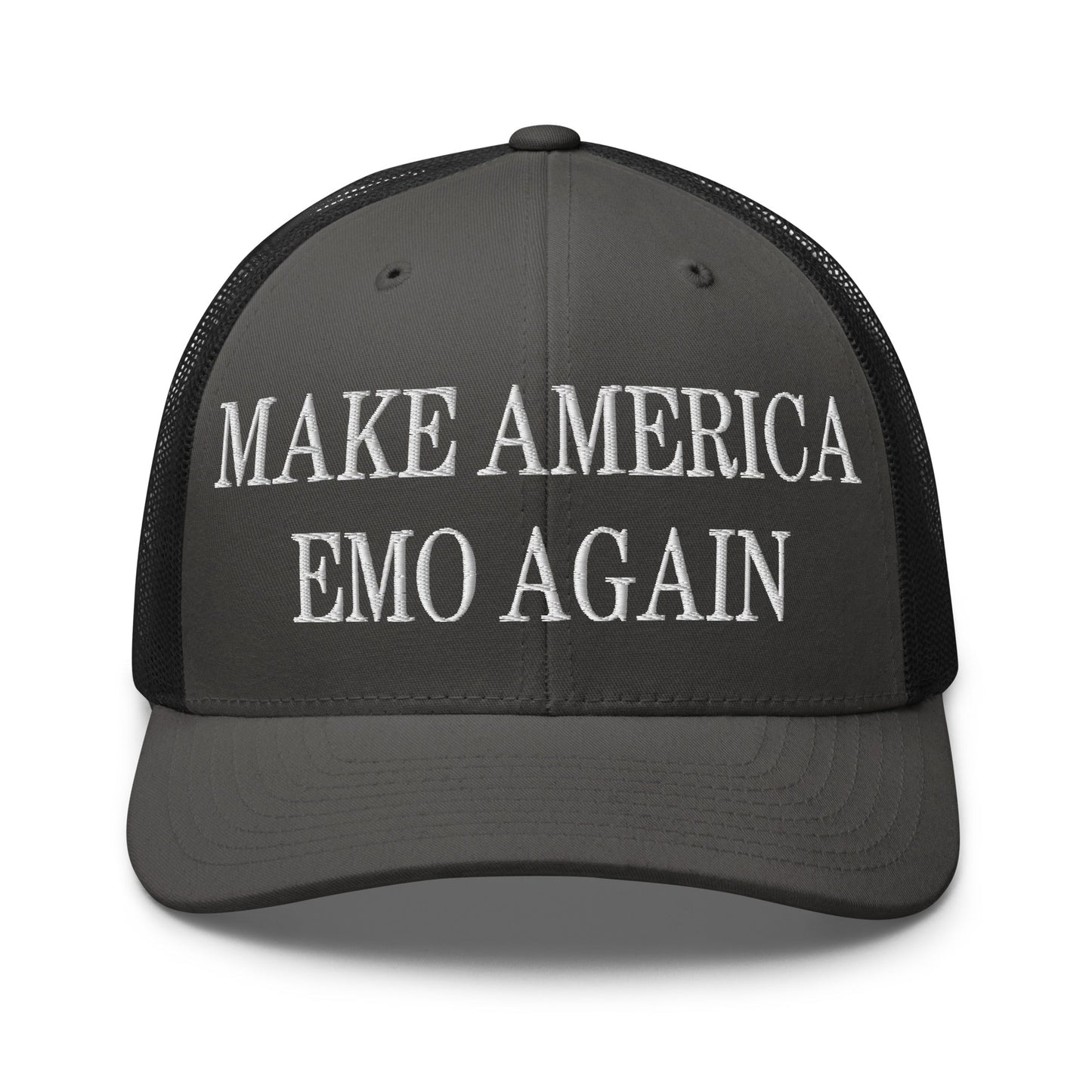 Make America Emo Again Embroidered Mesh Trucker Hat Charcoal Black