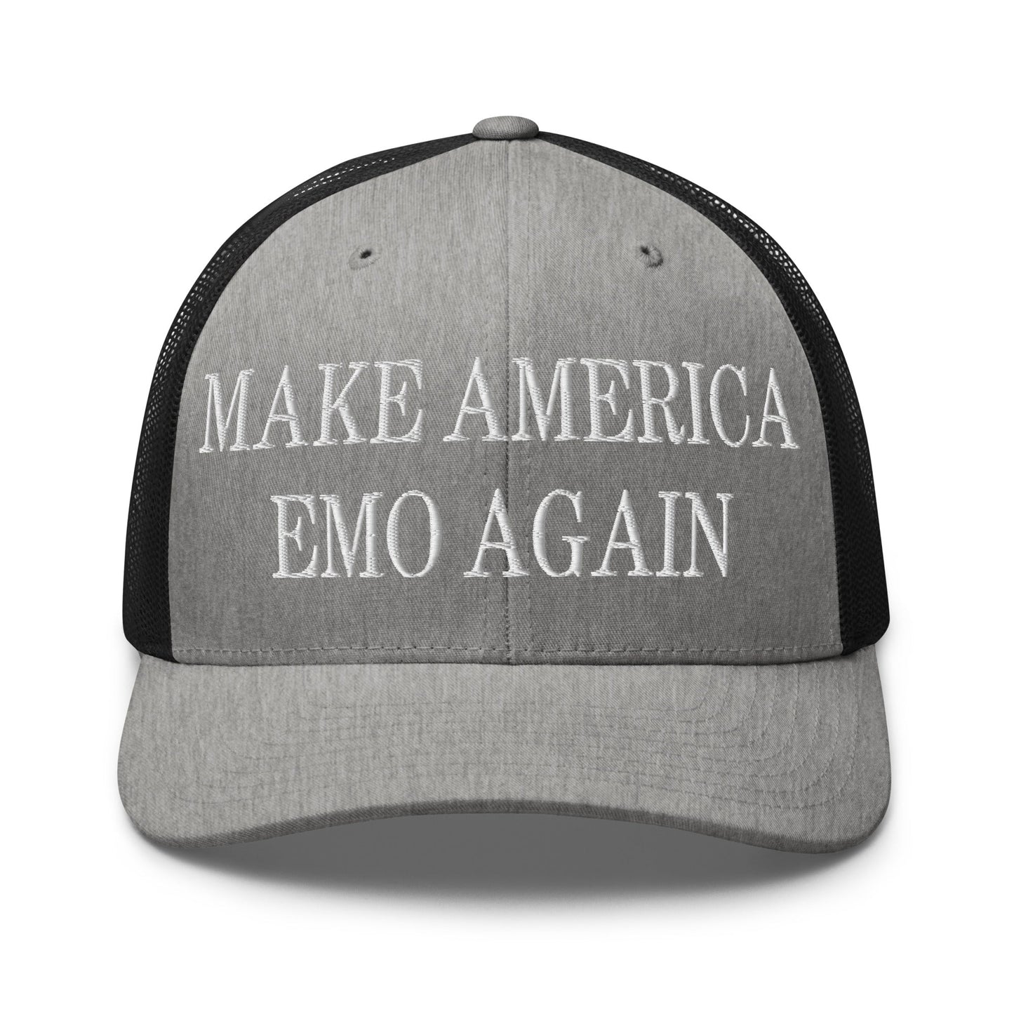 Make America Emo Again Embroidered Mesh Trucker Hat Heather Black