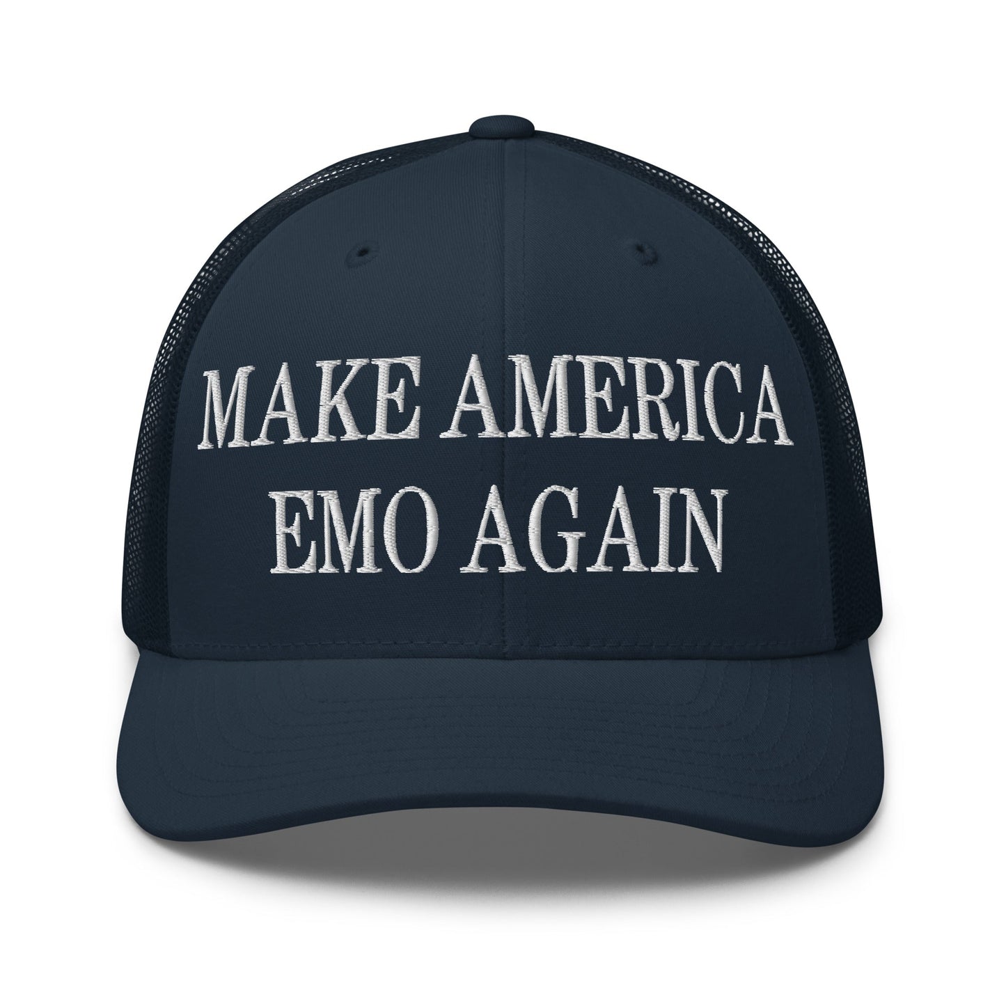 Make America Emo Again Embroidered Mesh Trucker Hat Navy