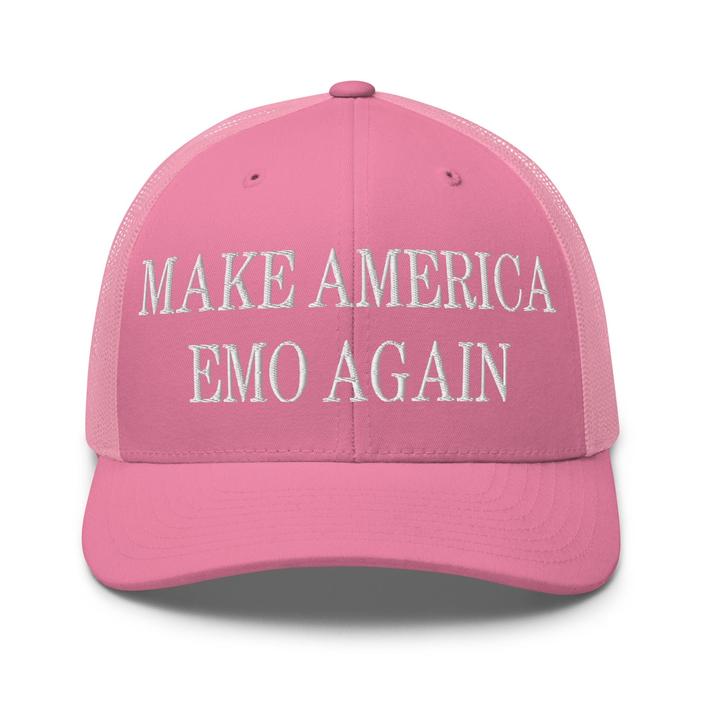 Make America Emo Again Embroidered Mesh Trucker Hat Pink