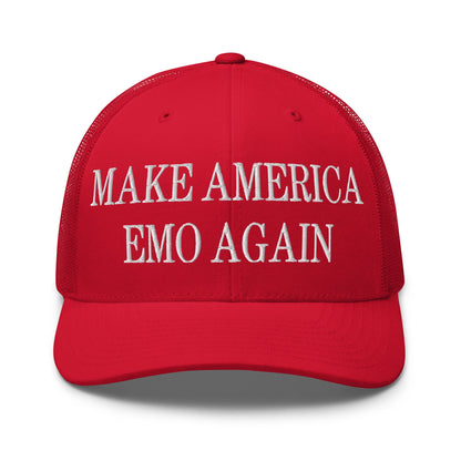 Make America Emo Again Embroidered Mesh Trucker Hat Red