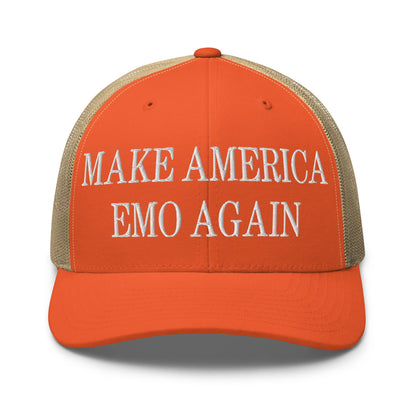 Make America Emo Again Embroidered Mesh Trucker Hat Rustic Orange Khaki