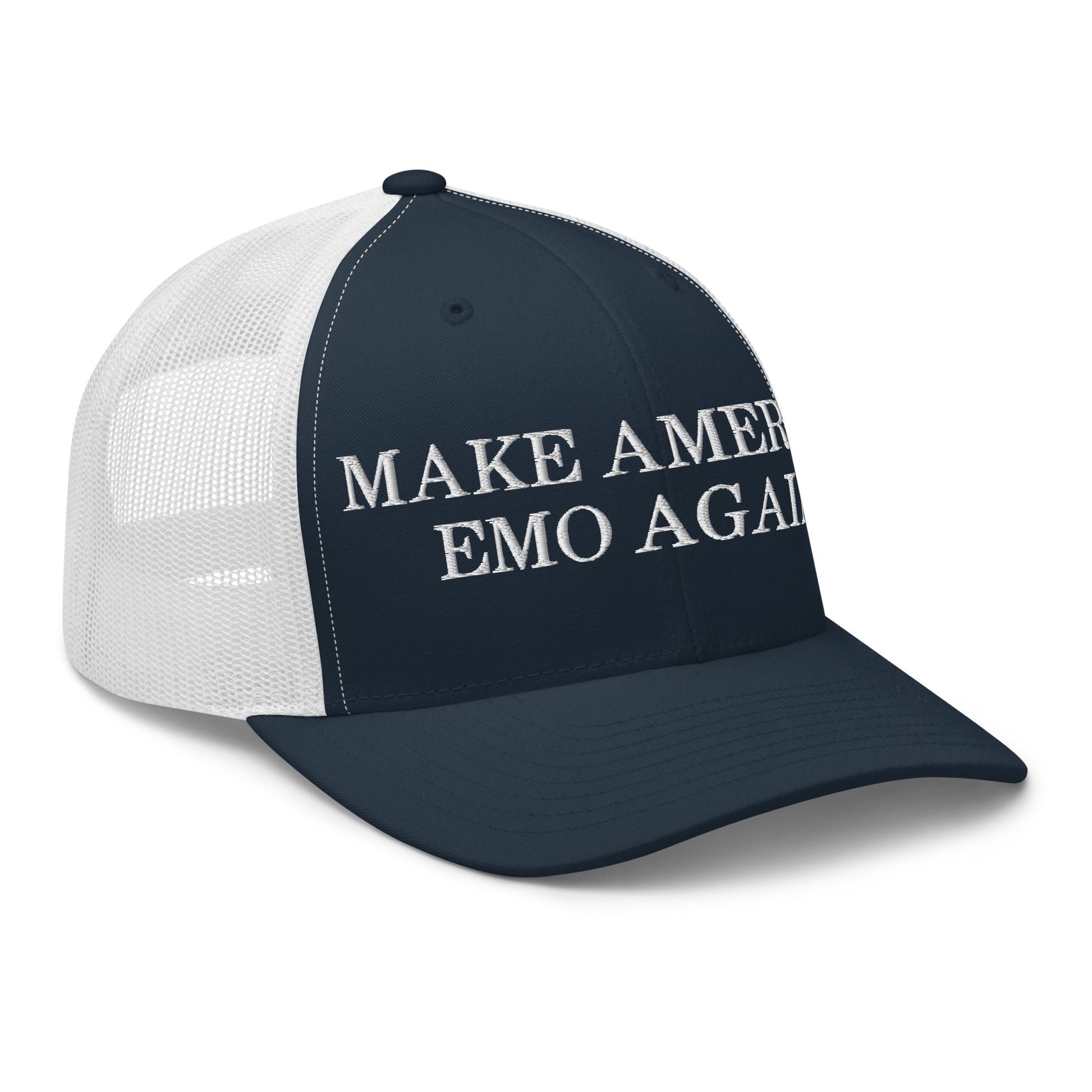 Make America Emo Again Retro Trucker Hat Navy White