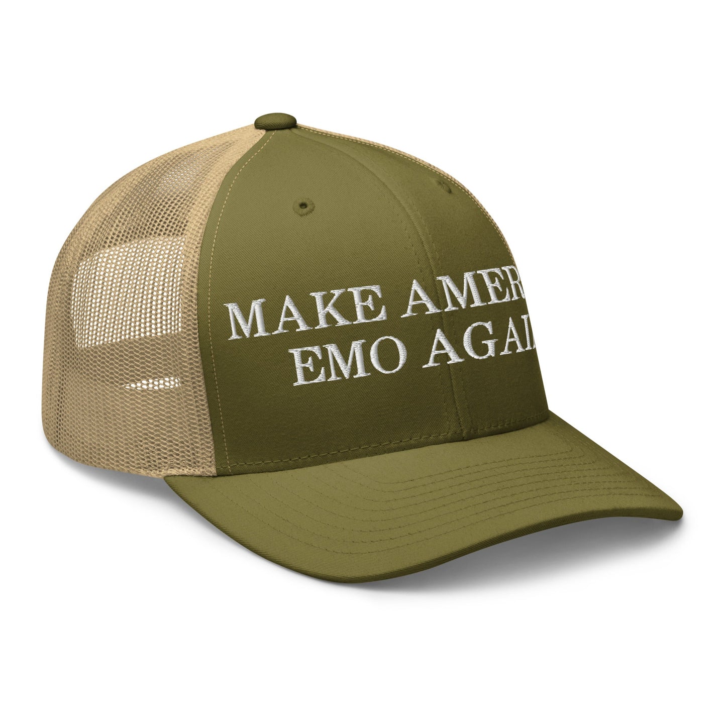 Make America Emo Again Retro Trucker Hat Moss Khaki