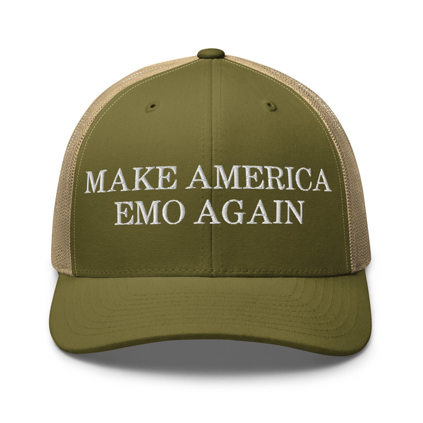 Make America Emo Again Retro Trucker Hat Moss Khaki