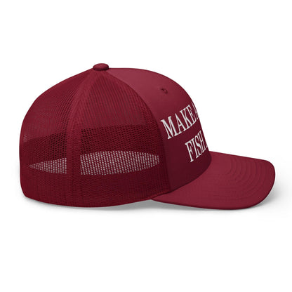 Make America Fish Again Embroidered Mesh Trucker Hat Cranberry