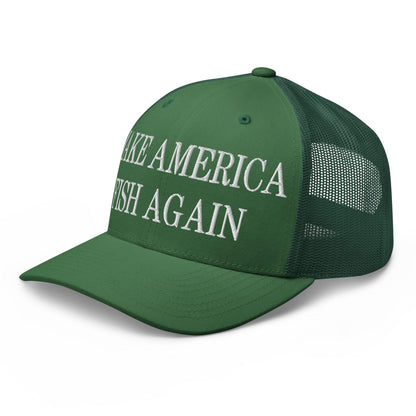 Make America Fish Again Embroidered Mesh Trucker Hat Evergreen