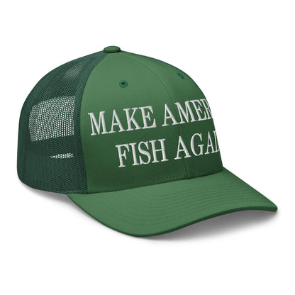 Make America Fish Again Embroidered Mesh Trucker Hat Evergreen