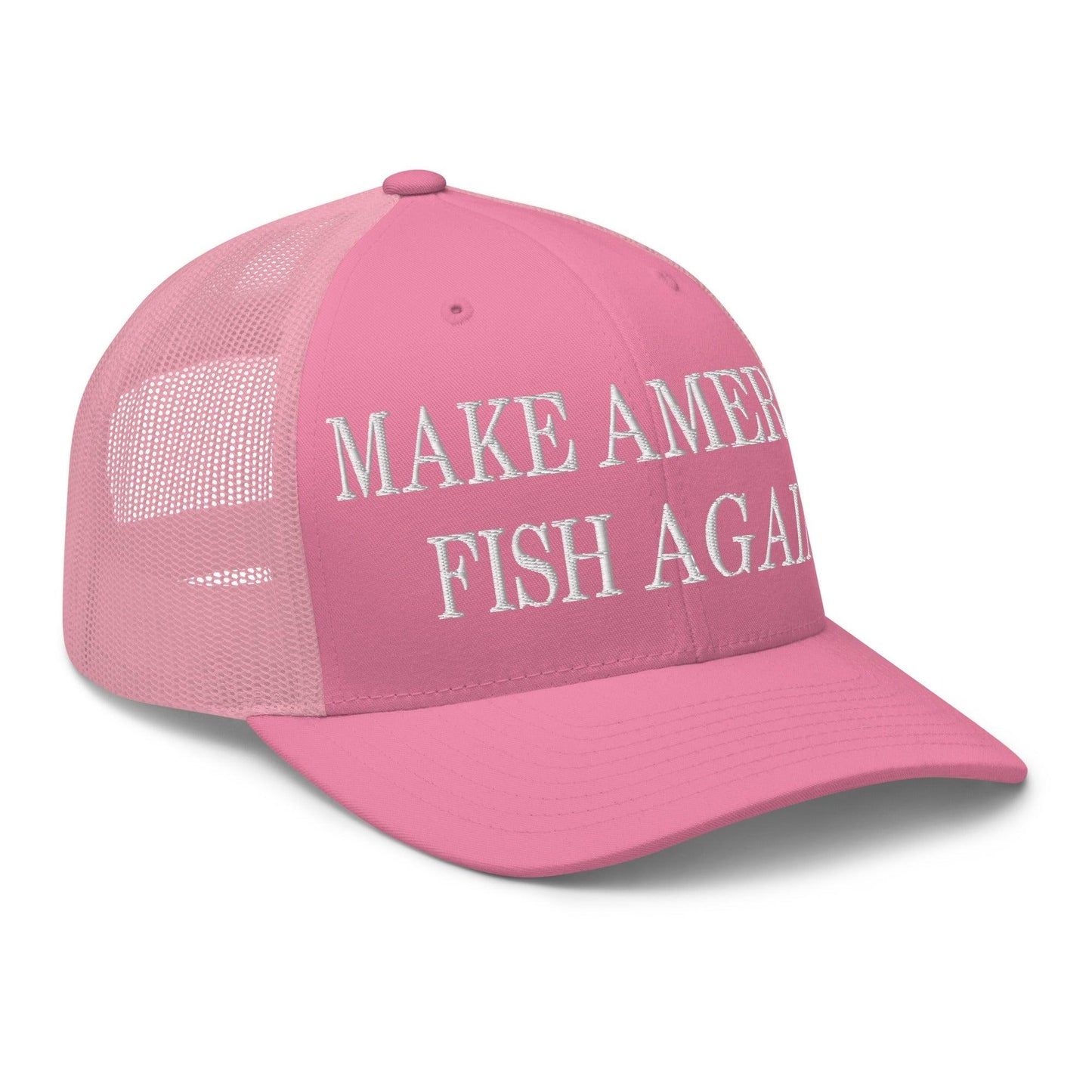 Make America Fish Again Embroidered Mesh Trucker Hat Pink