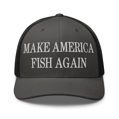 Make America Fish Again Embroidered Mesh Trucker Hat Charcoal Black