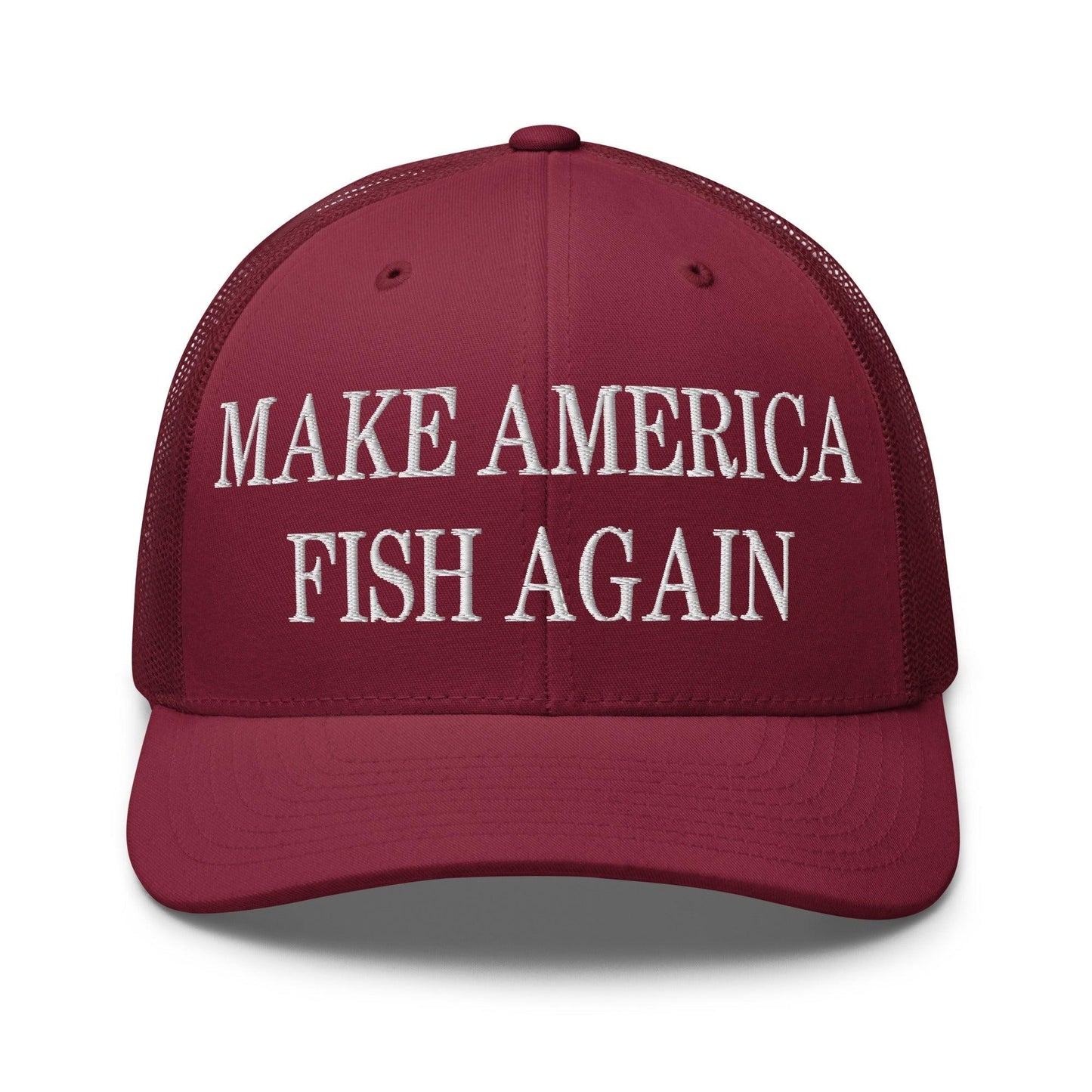 Make America Fish Again Embroidered Mesh Trucker Hat Cranberry