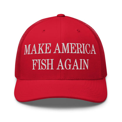 Make America Fish Again Embroidered Mesh Trucker Hat Red