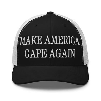 Make America Gape Again Embroidered Mesh Trucker Hat Black White