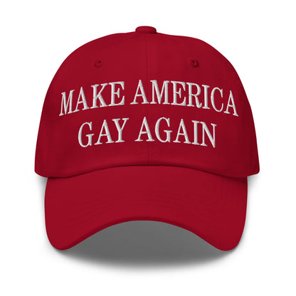 Make America Gay Again Embroidered Dad Hat Cranberry