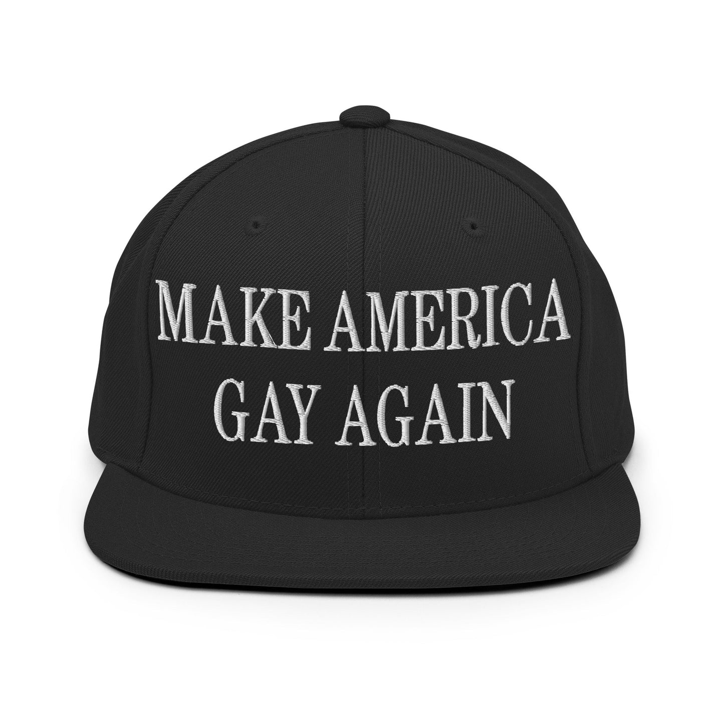 Make America Gay Again Embroidered Flat Bill Brim Snapback Hat Black