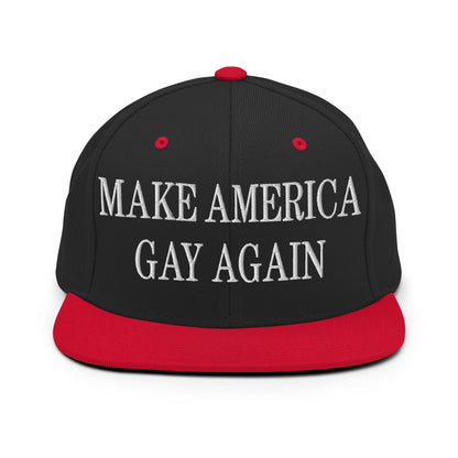 Make America Gay Again Embroidered Flat Bill Brim Snapback Hat Black Red